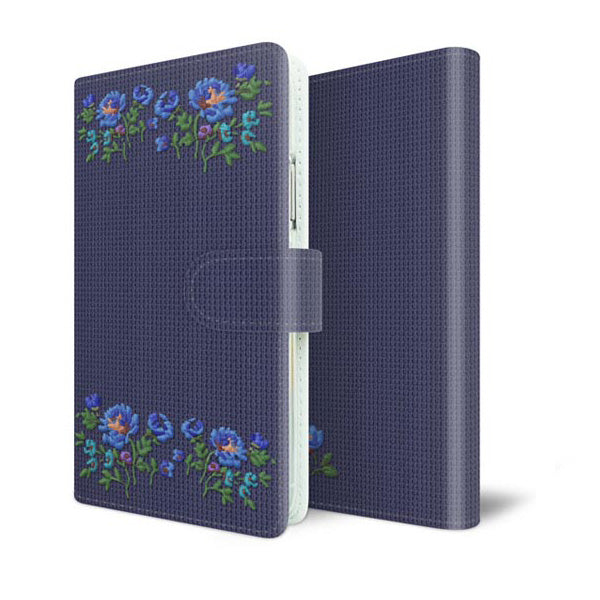 AQUOS sense SHV40 au スマホケース 手帳型 全機種対応 花刺繍風 UV印刷