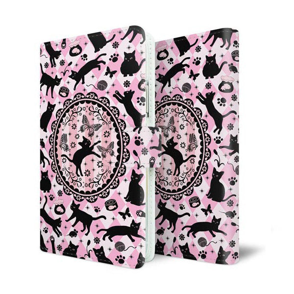 AQUOS sense3 basic SHV48 au スマホケース 手帳型 ネコがいっぱいダイヤ柄 UV印刷 耐衝撃