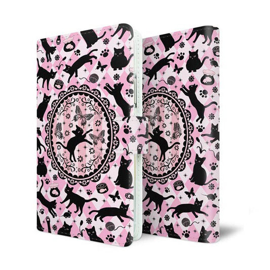 AQUOS wish3 SH-53D docomo スマホケース 手帳型 ネコがいっぱいダイヤ柄 UV印刷 耐衝撃