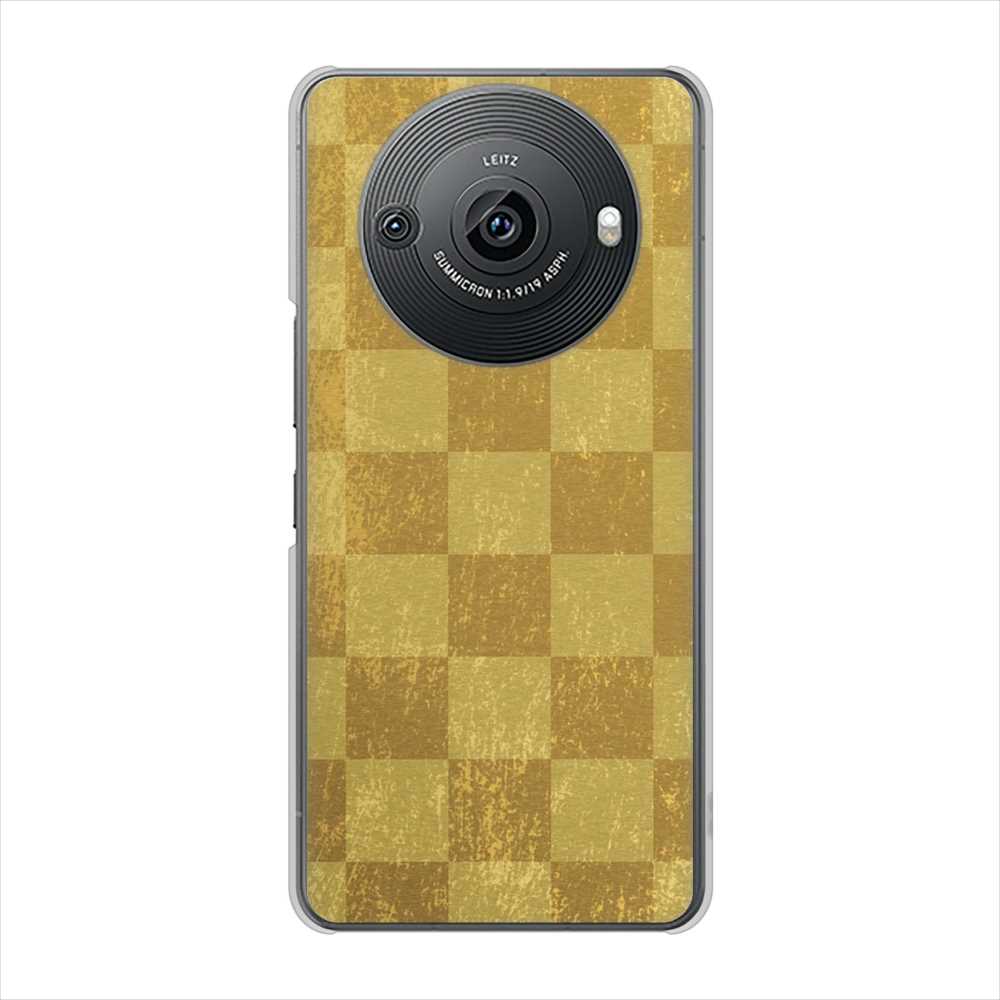 AQUOS R8 pro A301SH SoftBank 高画質仕上げ 背面印刷 ハードケース 【619 市松模様-金(骨董風に傷んだイメージ)】
