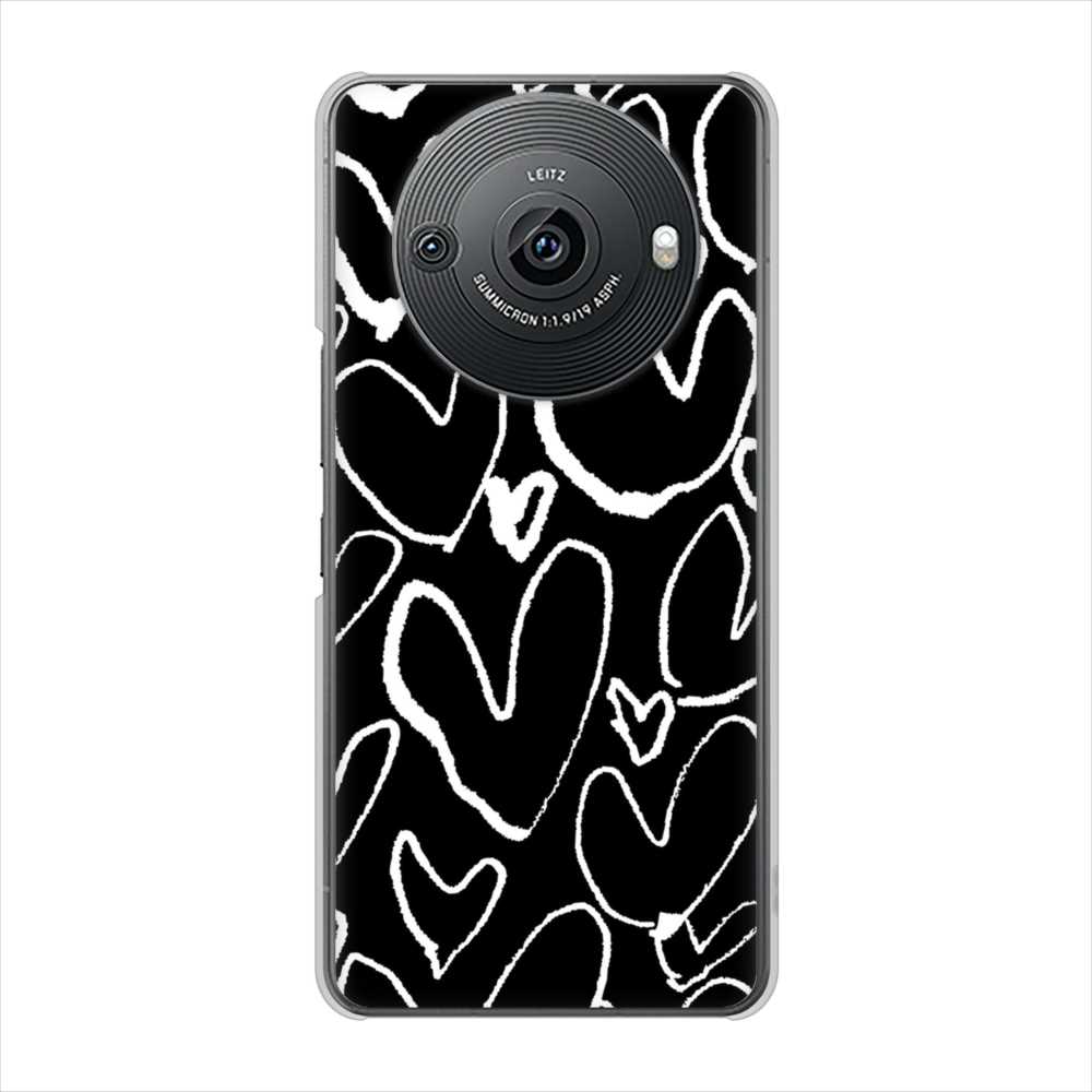 AQUOS R8 pro A301SH SoftBank 高画質仕上げ 背面印刷 ハードケース 【1124 ハート BK&WH】