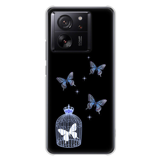Xiaomi 13T Pro A301XM SoftBank 高画質仕上げ 背面印刷 ハードケースむかいあぐる 蝶の王冠鳥かご