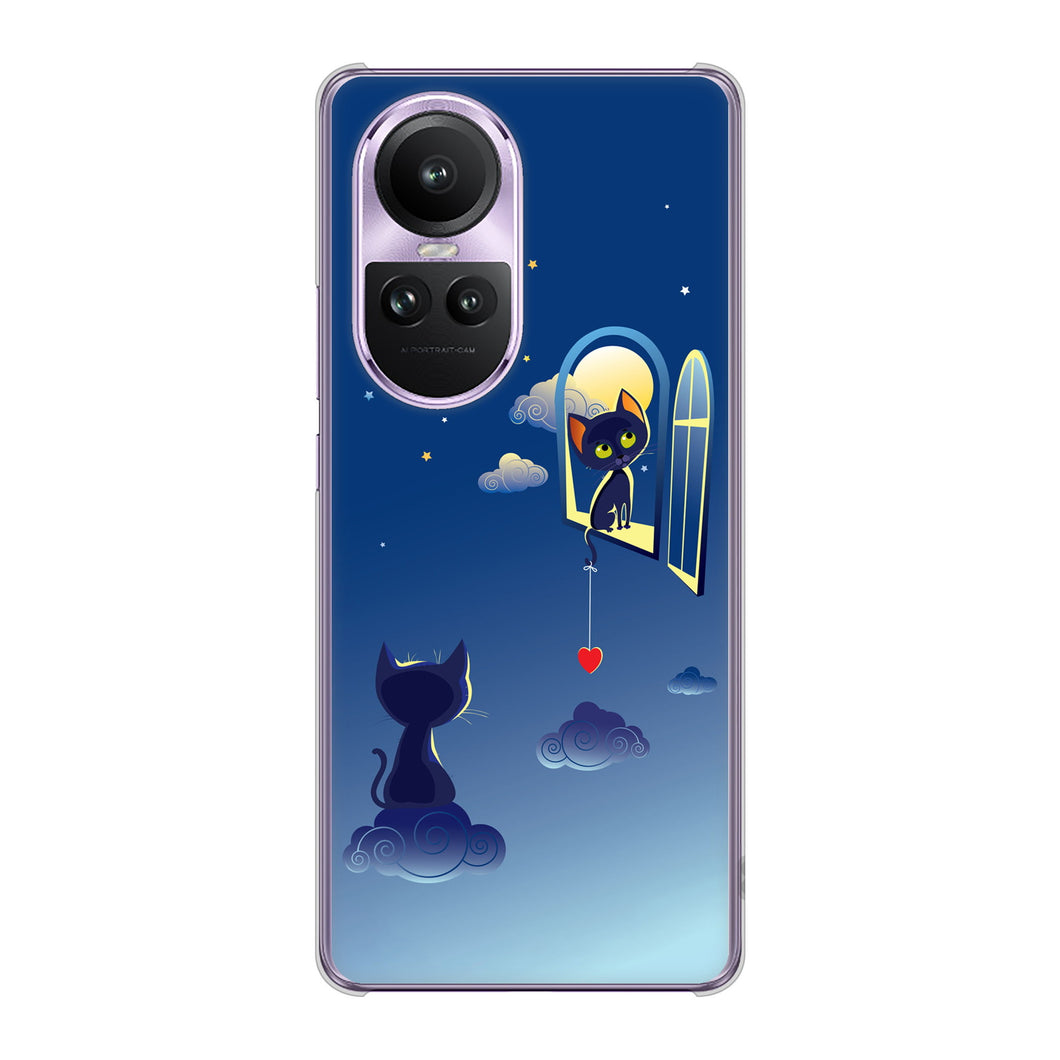 OPPO Reno10 Pro 5G A302OP SoftBank 高画質仕上げ 背面印刷 ハードケース夜とネコ