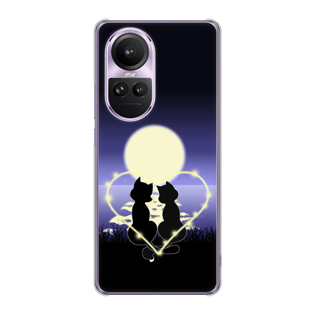 OPPO Reno10 Pro 5G A302OP SoftBank 高画質仕上げ 背面印刷 ハードケース夜とネコ