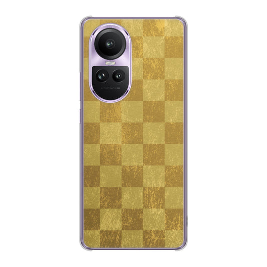 OPPO Reno10 Pro 5G A302OP SoftBank 高画質仕上げ 背面印刷 ハードケース 【619 市松模様-金(骨董風に傷んだイメージ)】