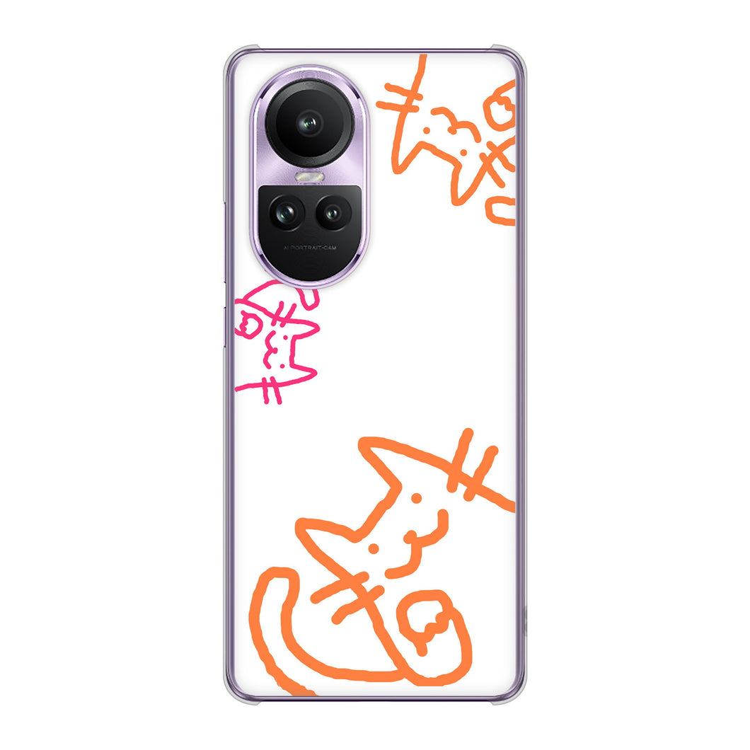 OPPO Reno10 Pro 5G A302OP SoftBank 高画質仕上げ 背面印刷 ハードケース 【1098 手まねきする3匹のネコ】