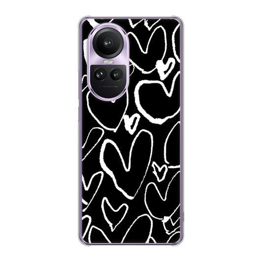 OPPO Reno10 Pro 5G A302OP SoftBank 高画質仕上げ 背面印刷 ハードケース 【1124 ハート BK&WH】