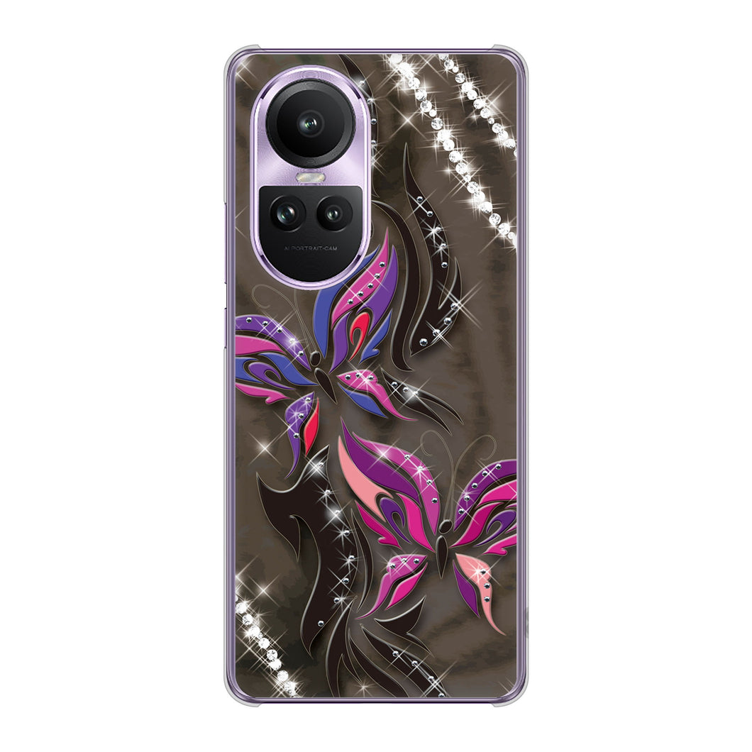 OPPO Reno10 Pro 5G A302OP SoftBank 高画質仕上げ 背面印刷 ハードケース 【1164 キラめくストーンと蝶】
