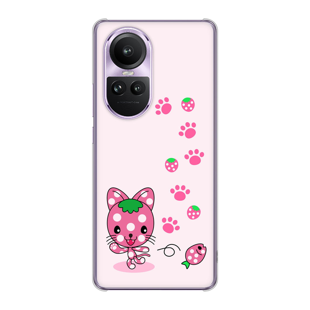 OPPO Reno10 Pro 5G A302OP SoftBank 高画質仕上げ 背面印刷 ハードケースむかいあぐる イチゴ猫のにゃんベリー