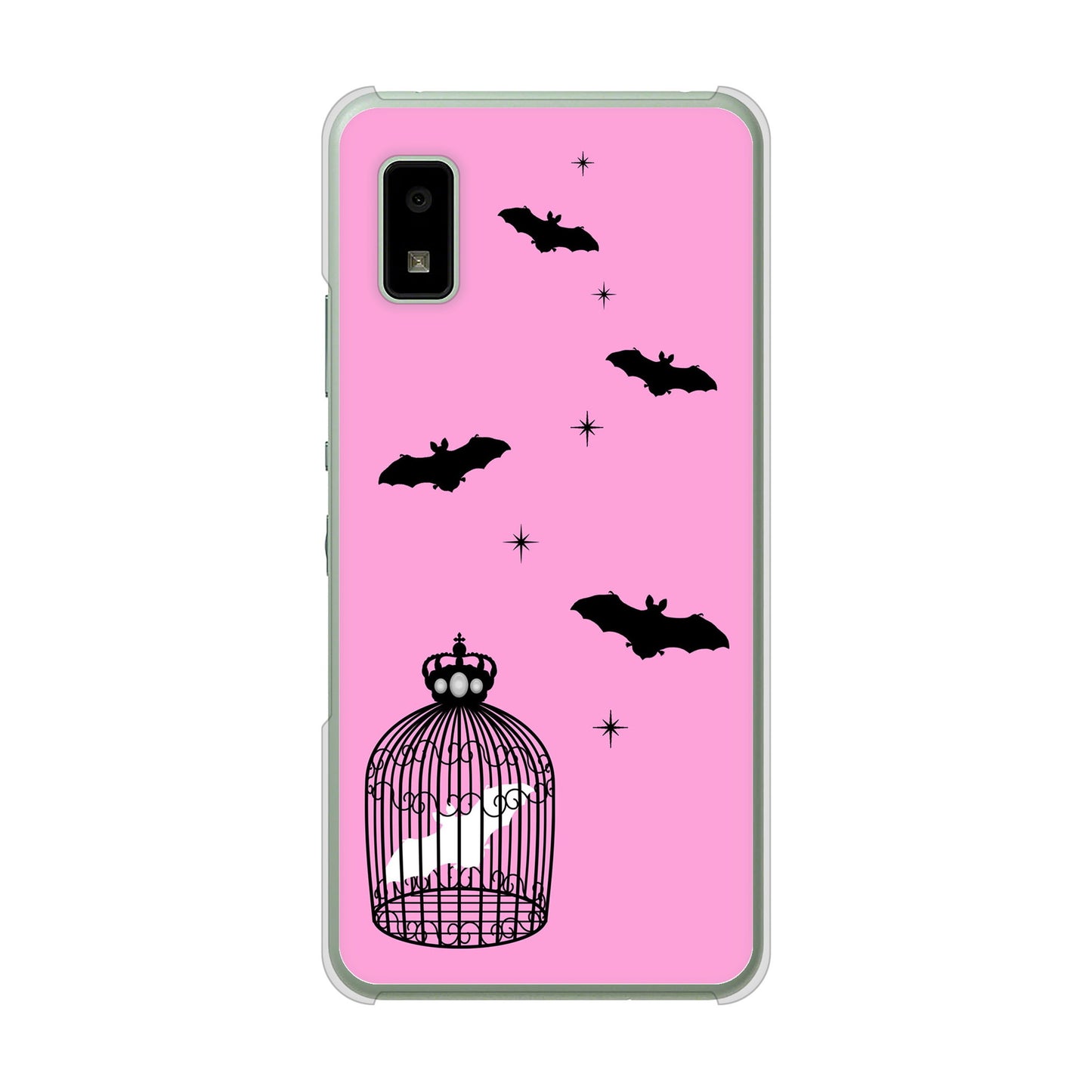 AQUOS wish3 A302SH Y!mobile 高画質仕上げ 背面印刷 ハードケースむかいあぐる こうもりの王冠鳥かご