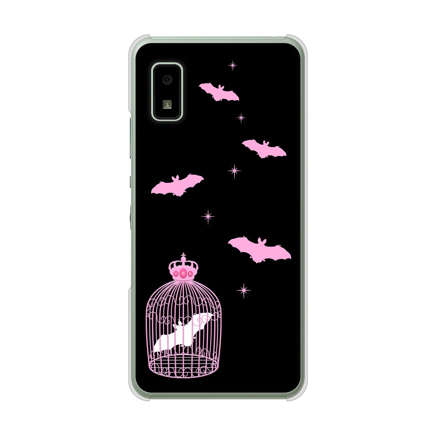 AQUOS wish3 A302SH Y!mobile 高画質仕上げ 背面印刷 ハードケースむかいあぐる こうもりの王冠鳥かご