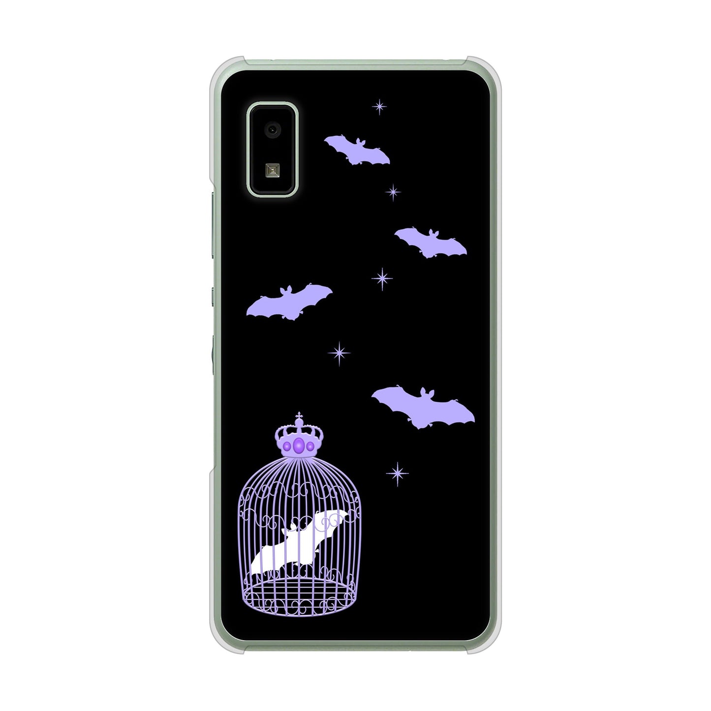 AQUOS wish3 A302SH Y!mobile 高画質仕上げ 背面印刷 ハードケースむかいあぐる こうもりの王冠鳥かご