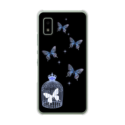 AQUOS wish3 A302SH Y!mobile 高画質仕上げ 背面印刷 ハードケースむかいあぐる 蝶の王冠鳥かご