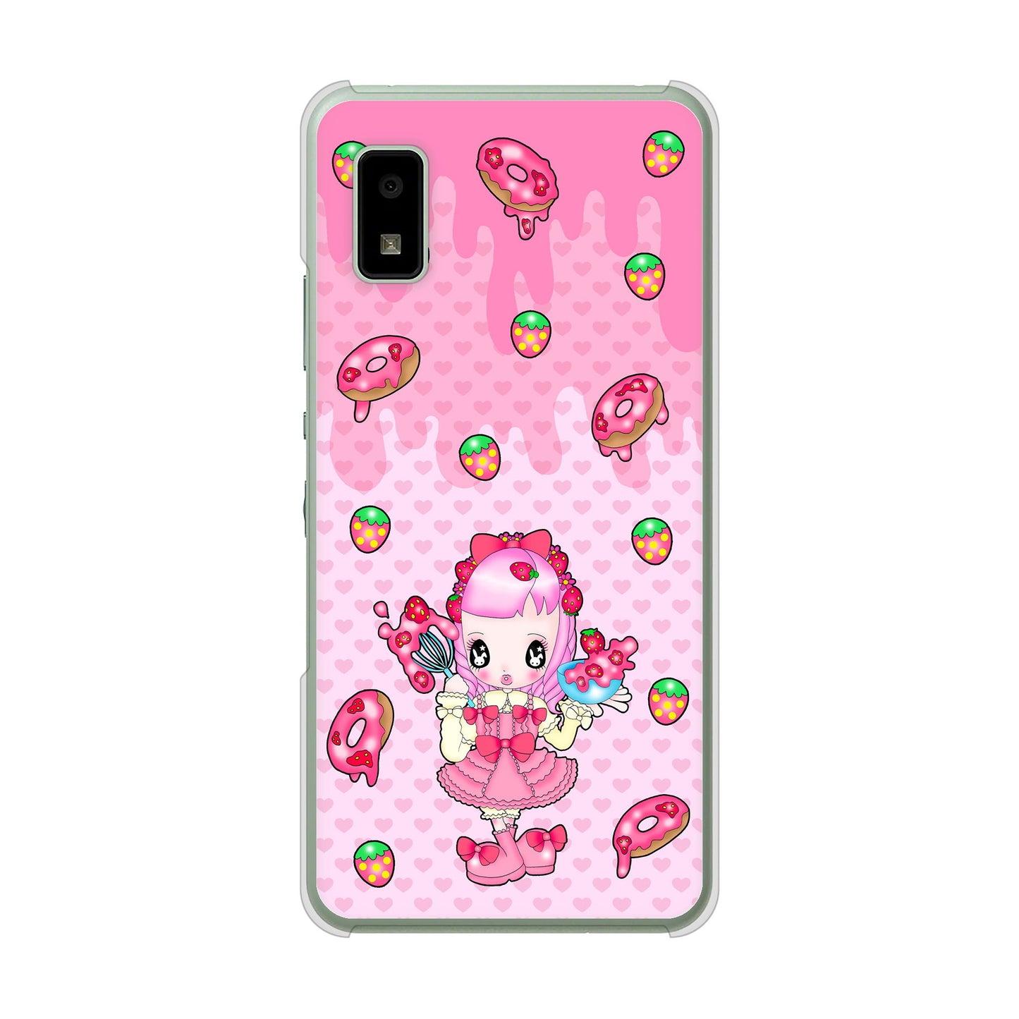 AQUOS wish3 A302SH Y!mobile 高画質仕上げ 背面印刷 ハードケースむかいあぐる ストロベリードーナツ