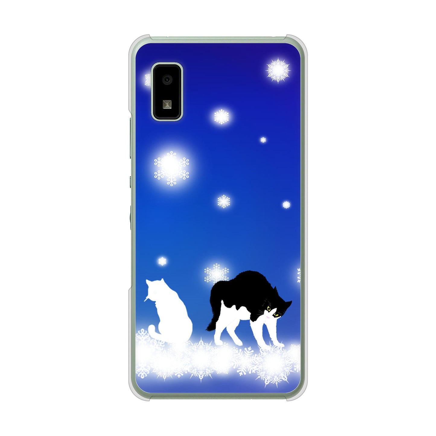 AQUOS wish3 A302SH Y!mobile 高画質仕上げ 背面印刷 ハードケース 【YJ335 雪の結晶 はちわれ】