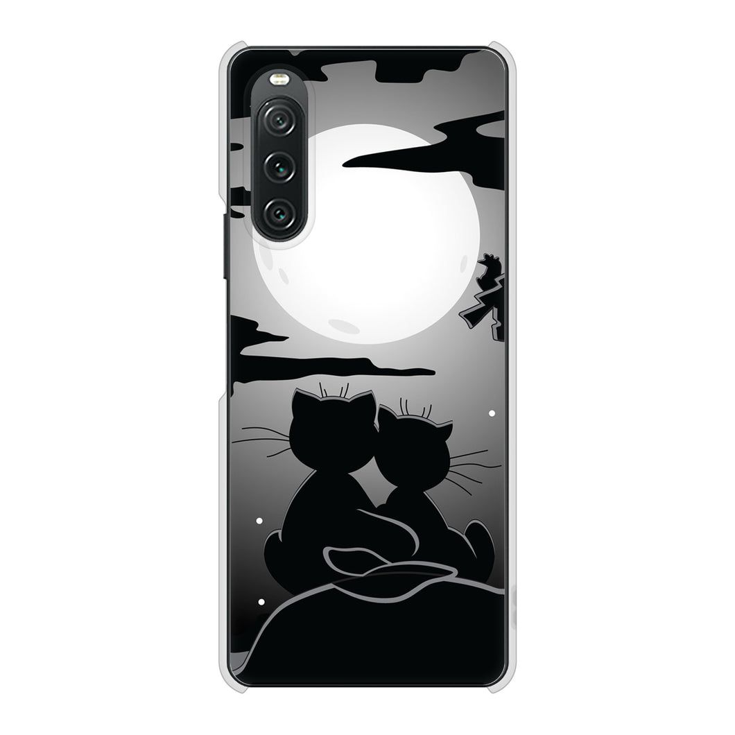 Xperia 10 V A302SO SoftBank 高画質仕上げ 背面印刷 ハードケース夜とネコ