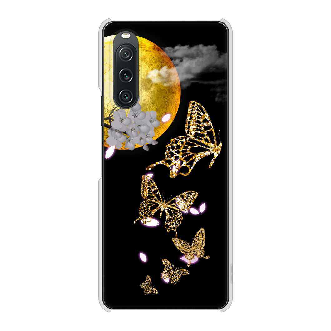 Xperia 10 V A302SO SoftBank 高画質仕上げ 背面印刷 ハードケース 【1150 月に昇る蝶】