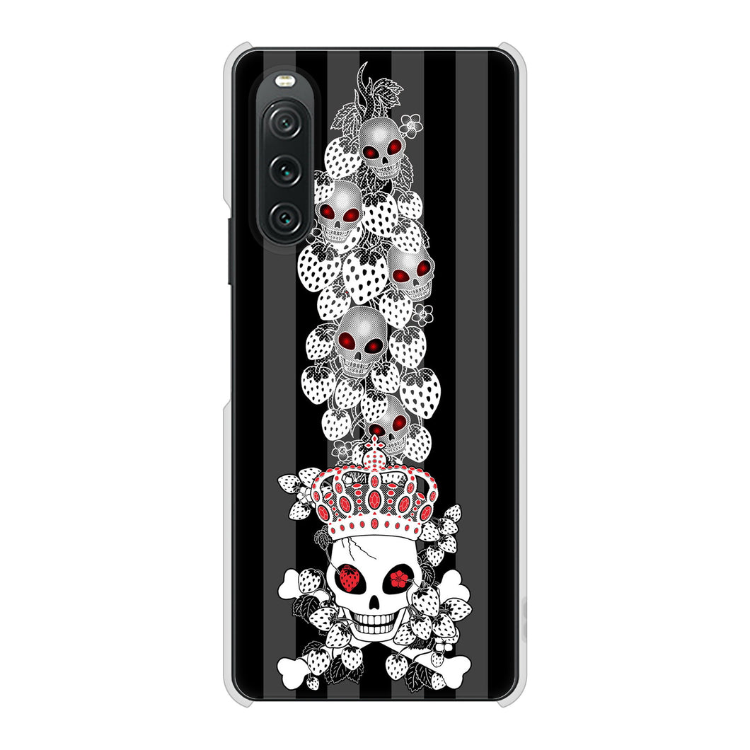 Xperia 10 V A302SO SoftBank 高画質仕上げ 背面印刷 ハードケースむかいあぐる 苺骸骨王冠蔦