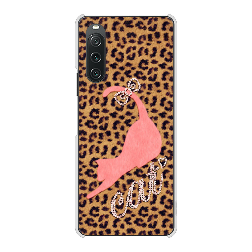 Xperia 10 V A302SO SoftBank 高画質仕上げ 背面印刷 ハードケース 【KG801 キャットレオパード(ブラウン)】