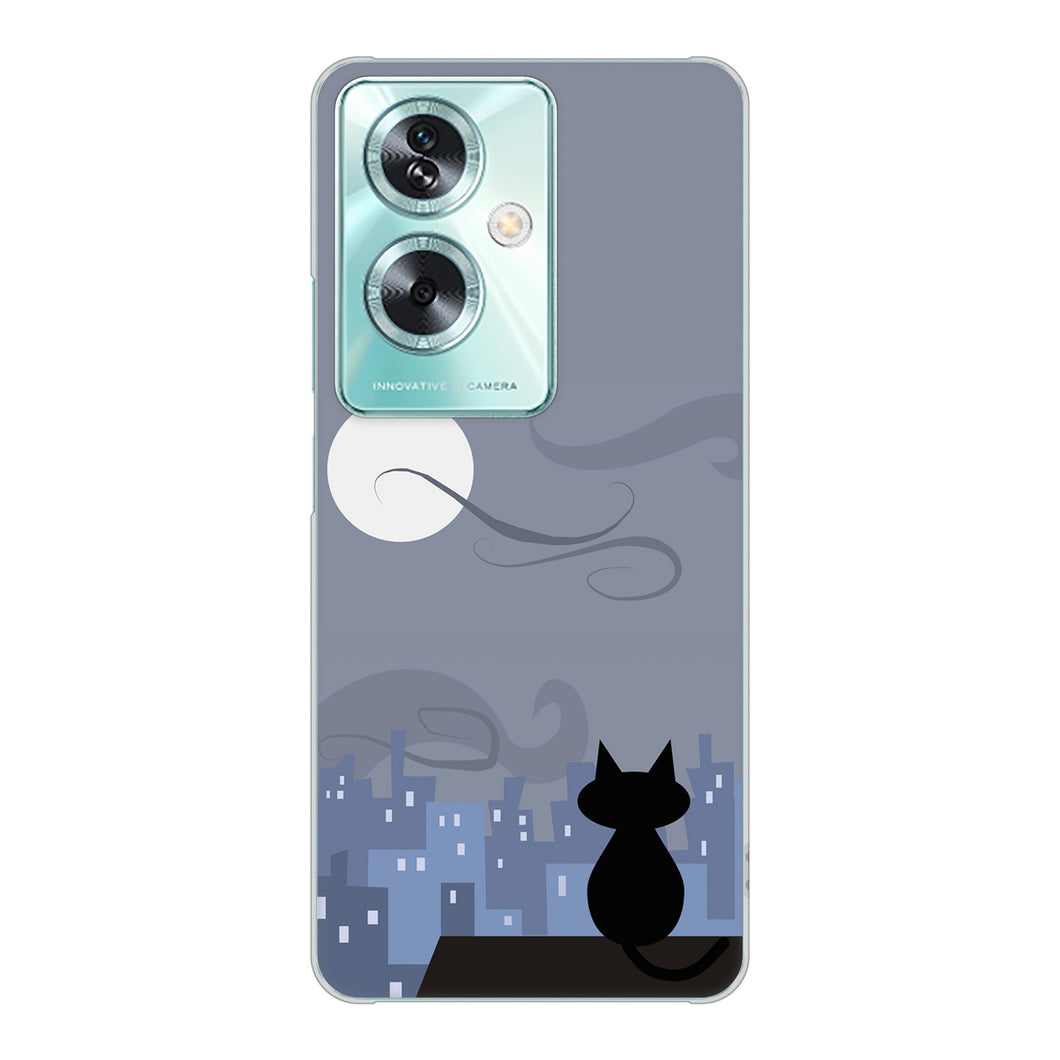 OPPO A79 5G A303OP Y!mobile 高画質仕上げ 背面印刷 ハードケース夜とネコ