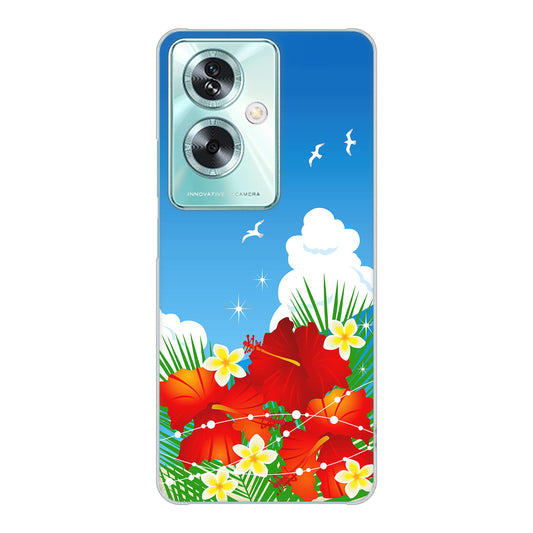 OPPO A79 5G A303OP Y!mobile 高画質仕上げ 背面印刷 ハードケース 【VA821 ハイビスカスと青空】