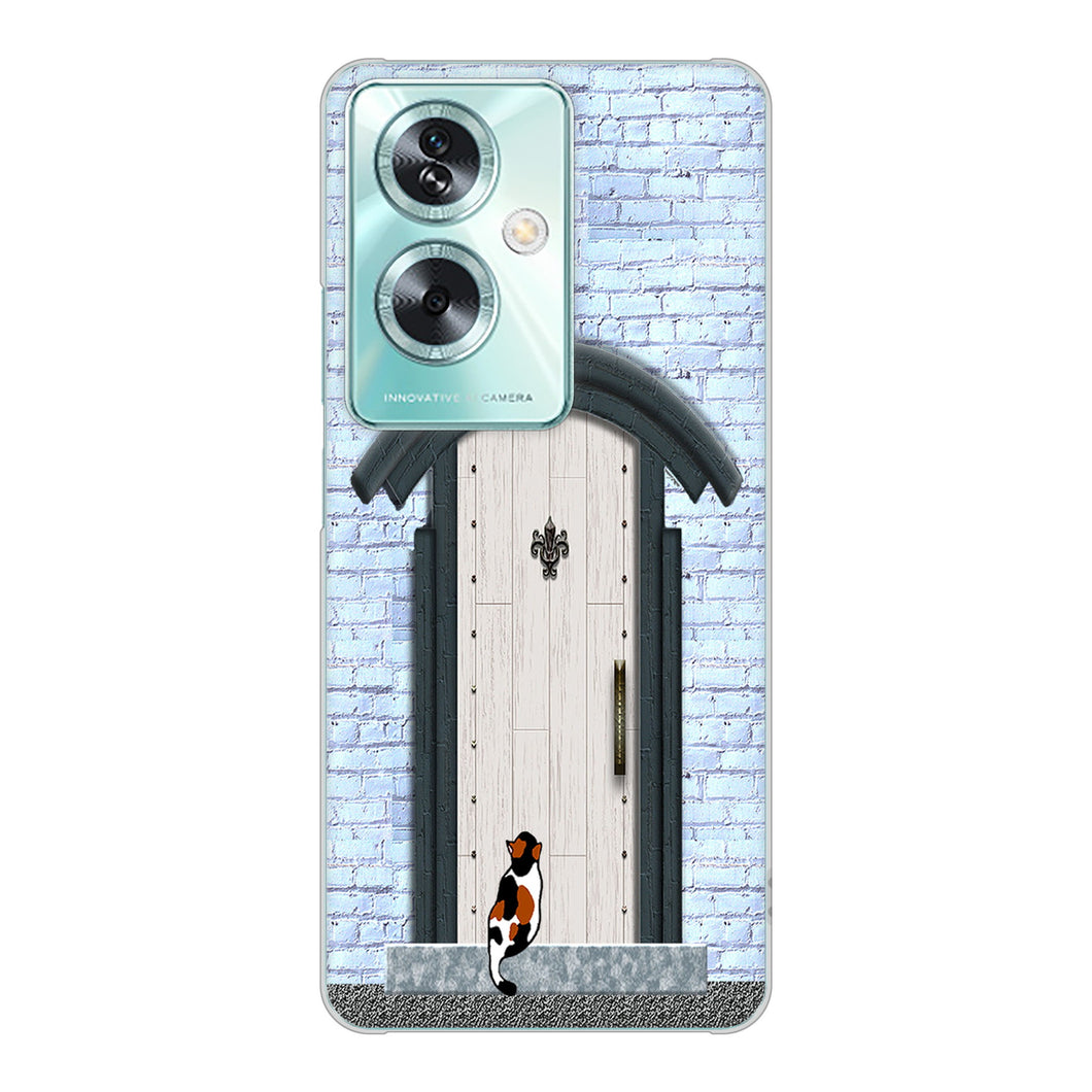 OPPO A79 5G A303OP Y!mobile 高画質仕上げ 背面印刷 ハードケース猫とドア