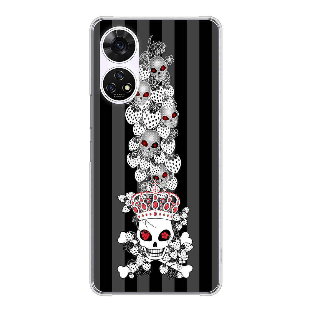 あんしんファミリースマホ A303ZT SoftBank 高画質仕上げ 背面印刷 ハードケースむかいあぐる 苺骸骨王冠蔦