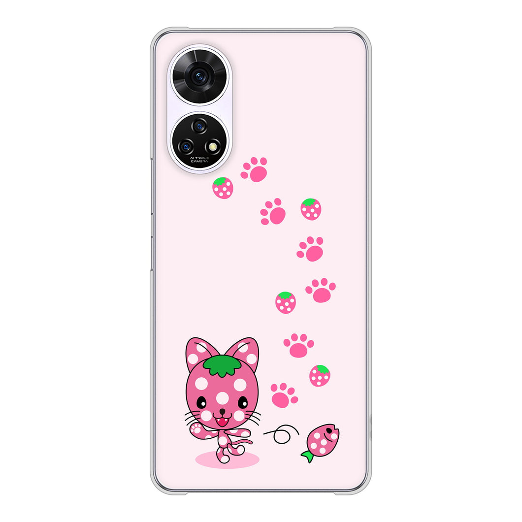 あんしんファミリースマホ A303ZT SoftBank 高画質仕上げ 背面印刷 ハードケースむかいあぐる イチゴ猫のにゃんベリー