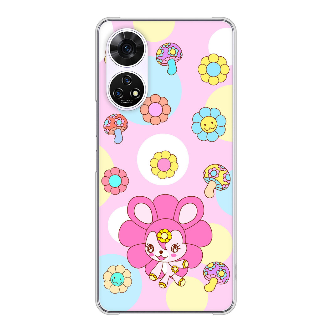 あんしんファミリースマホ A303ZT SoftBank 高画質仕上げ 背面印刷 ハードケースむかいあぐる フラワーうさぎのフラッピョン