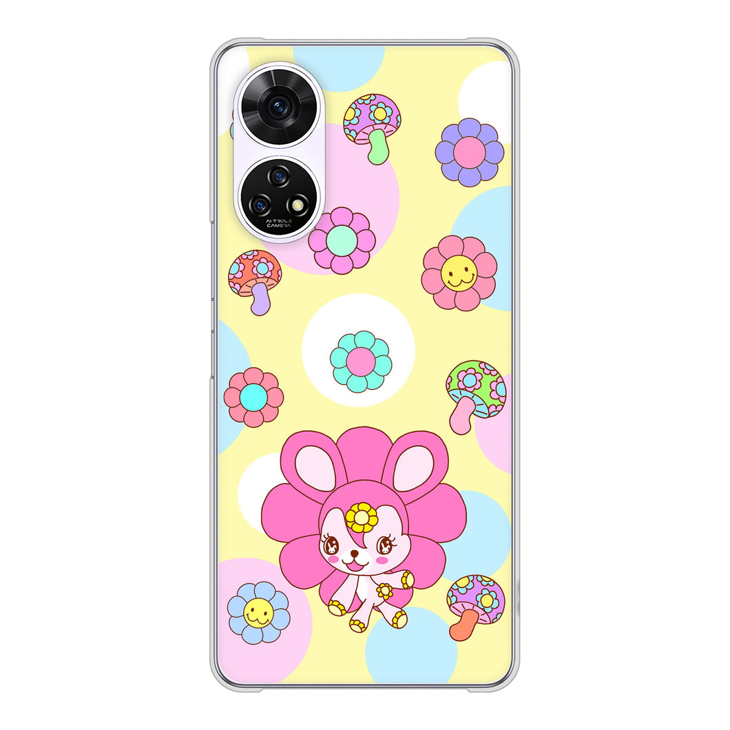 あんしんファミリースマホ A303ZT SoftBank 高画質仕上げ 背面印刷 ハードケースむかいあぐる フラワーうさぎのフラッピョン