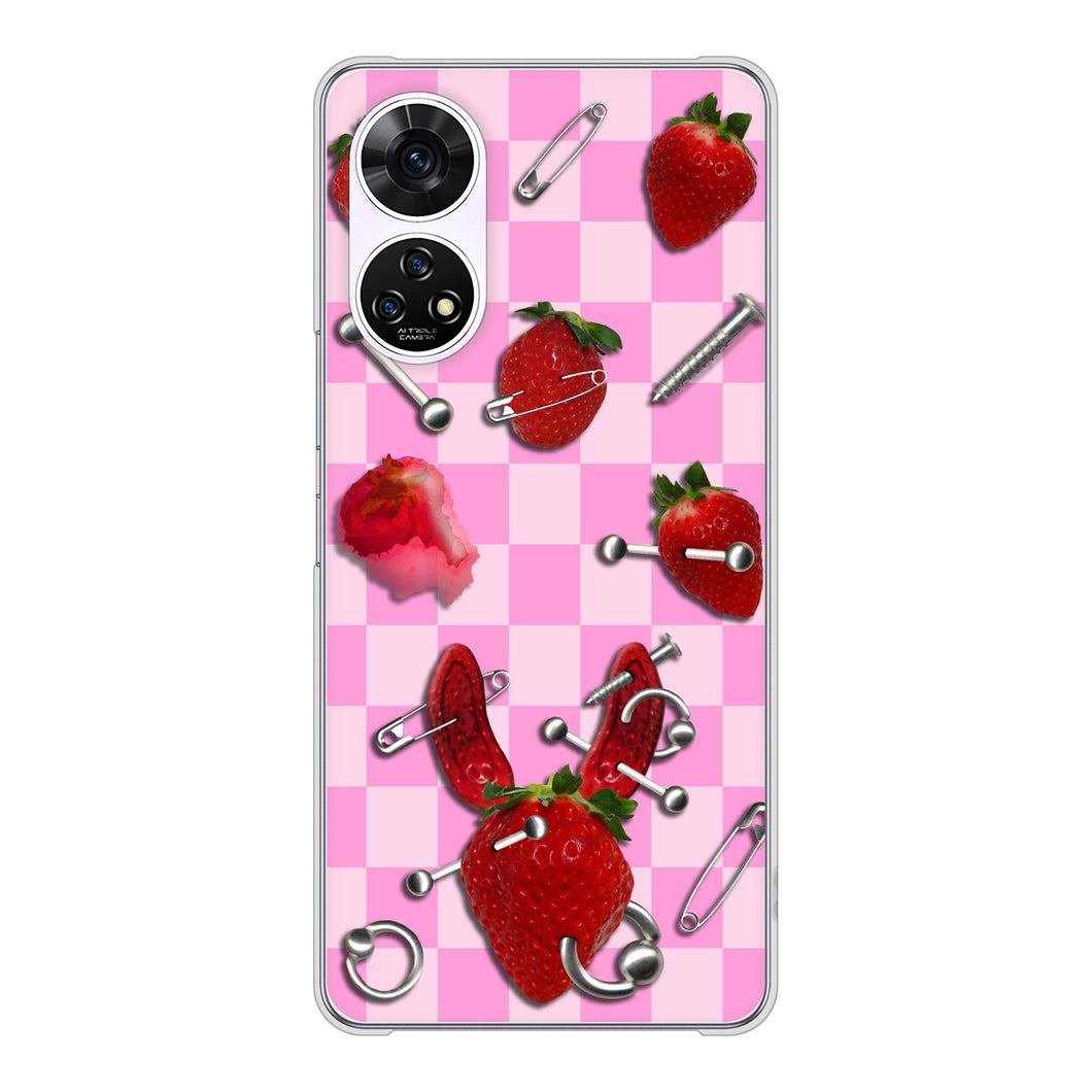 あんしんファミリースマホ A303ZT SoftBank 高画質仕上げ 背面印刷 ハードケースむかいあぐる 苺パンク