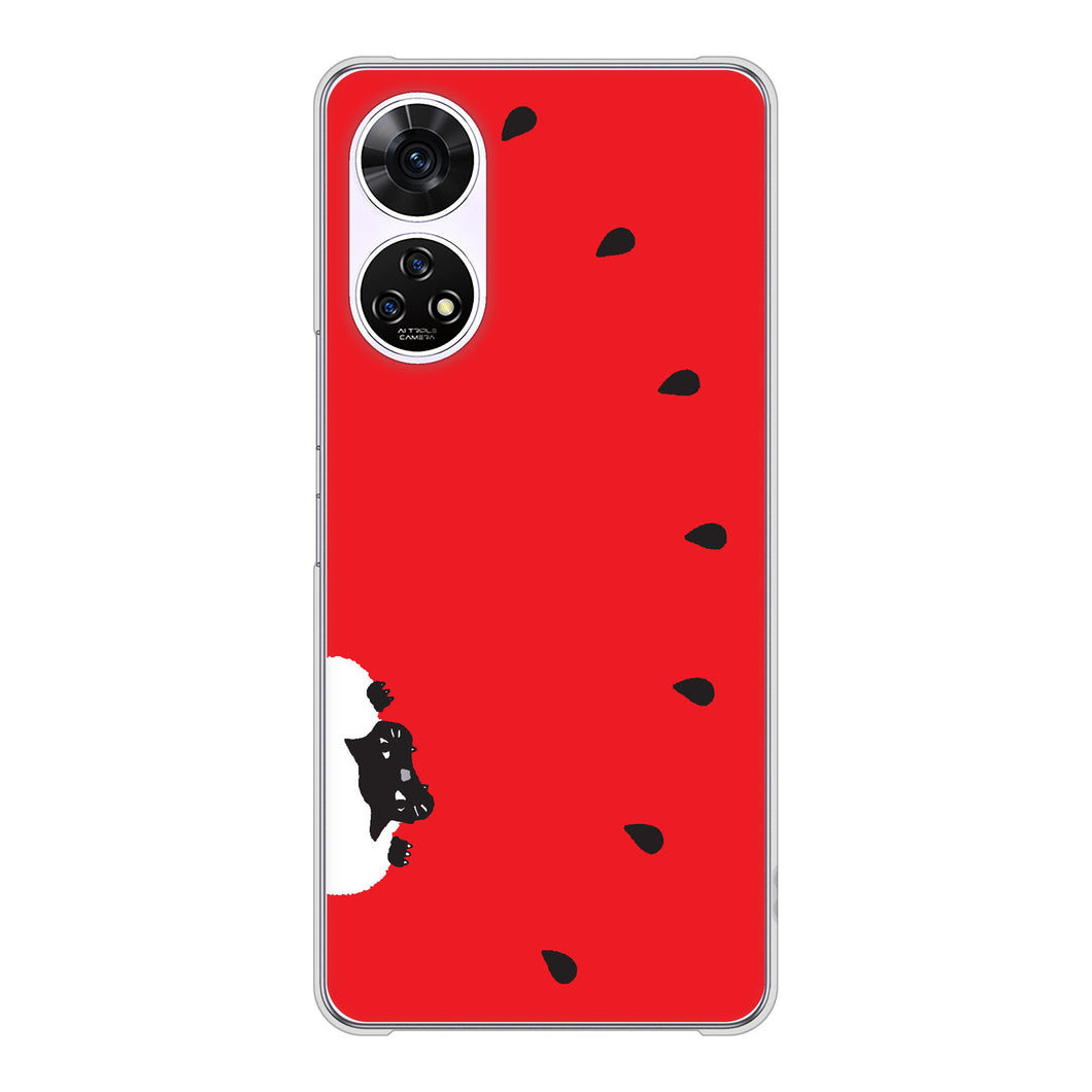 あんしんファミリースマホ A303ZT SoftBank 高画質仕上げ 背面印刷 ハードケースすいかをかじるネコ