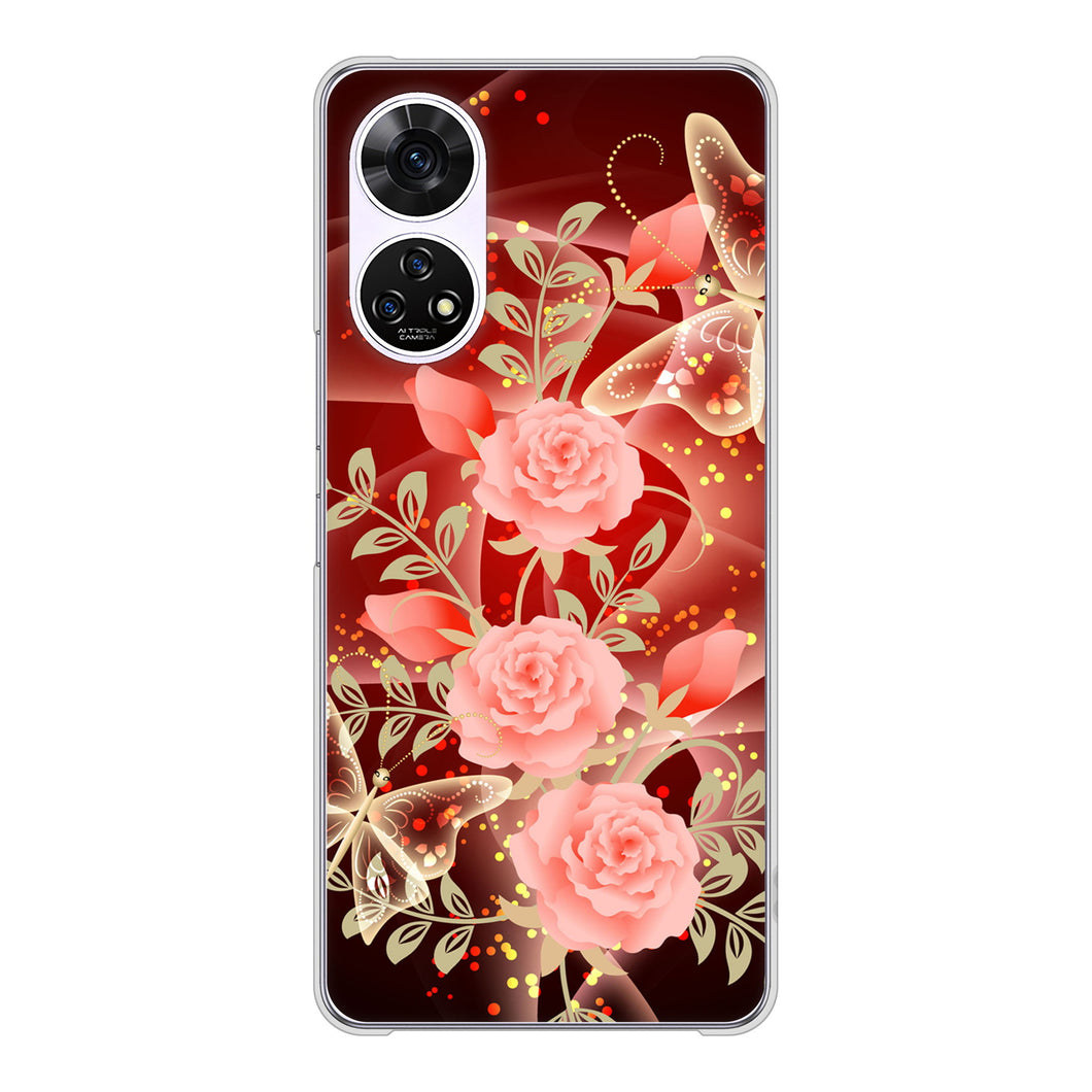 あんしんファミリースマホ A303ZT SoftBank 高画質仕上げ 背面印刷 ハードケース 【VA824 魅惑の蝶とピンクのバラ】