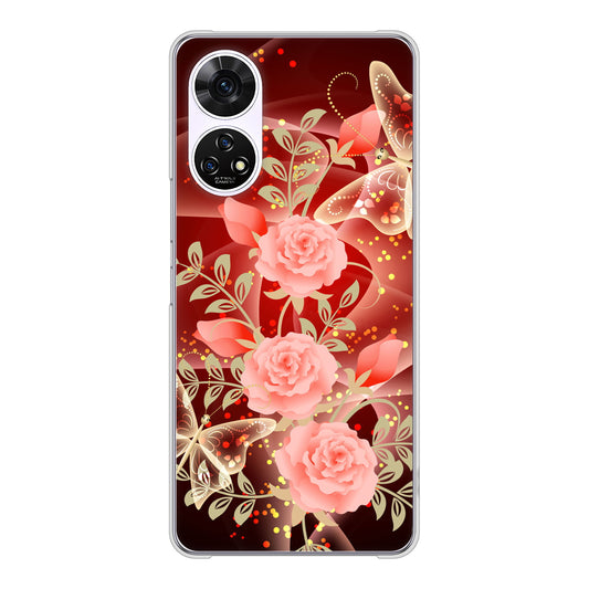 あんしんファミリースマホ A303ZT SoftBank 高画質仕上げ 背面印刷 ハードケース 【VA824 魅惑の蝶とピンクのバラ】