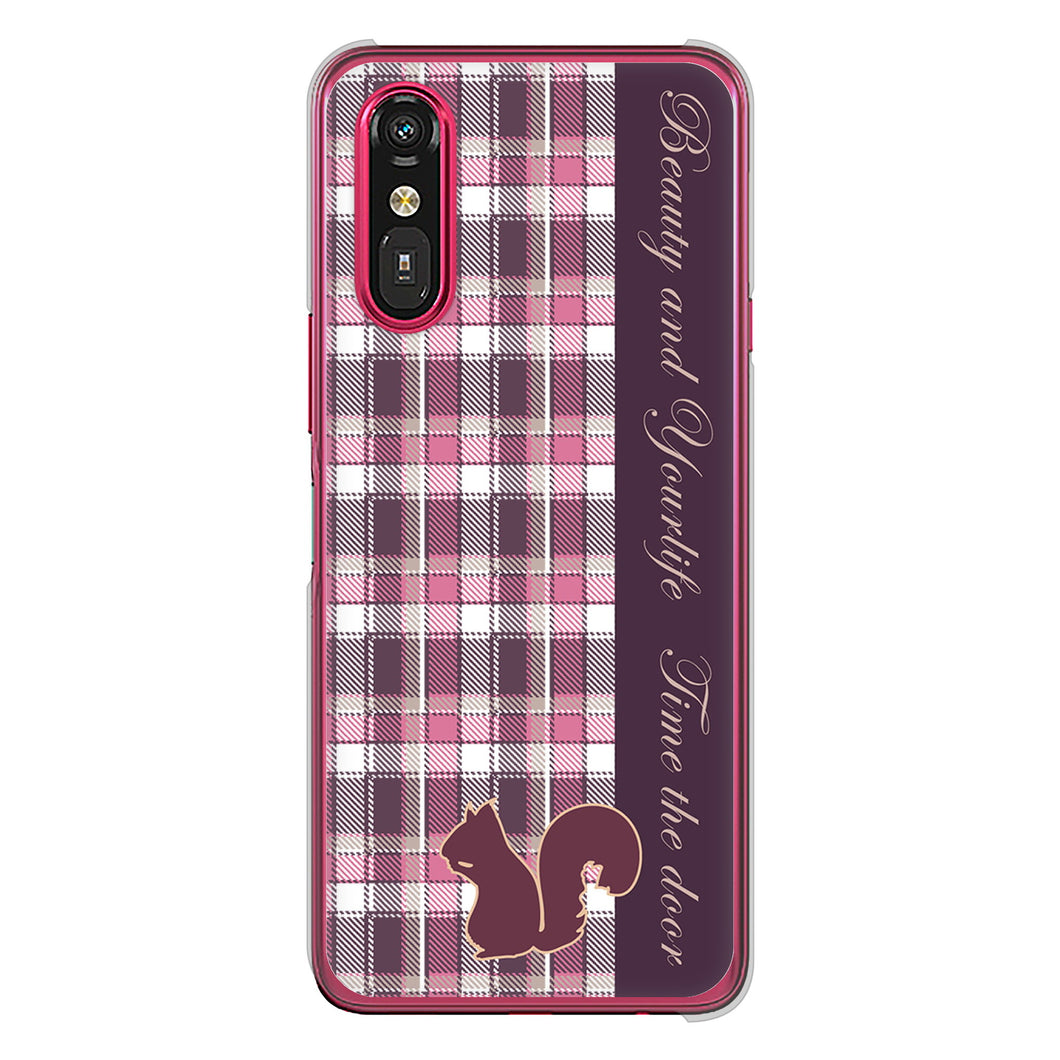 らくらくスマートフォン a A401FC Y!mobile 高画質仕上げ 背面印刷 ハードケースピンクチェック