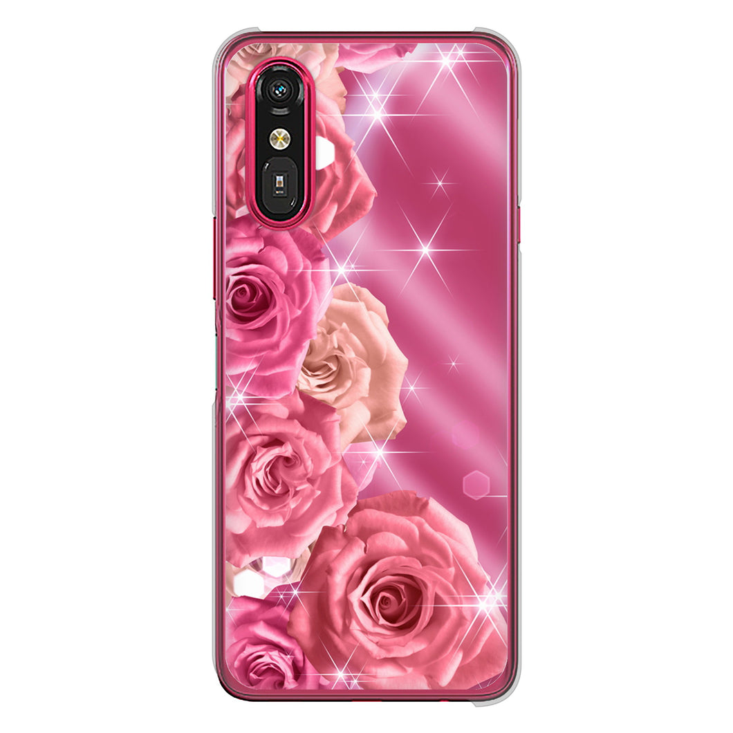 らくらくスマートフォン a A401FC Y!mobile 高画質仕上げ 背面印刷 ハードケース 【1182 ピンクの薔薇に誘われて】