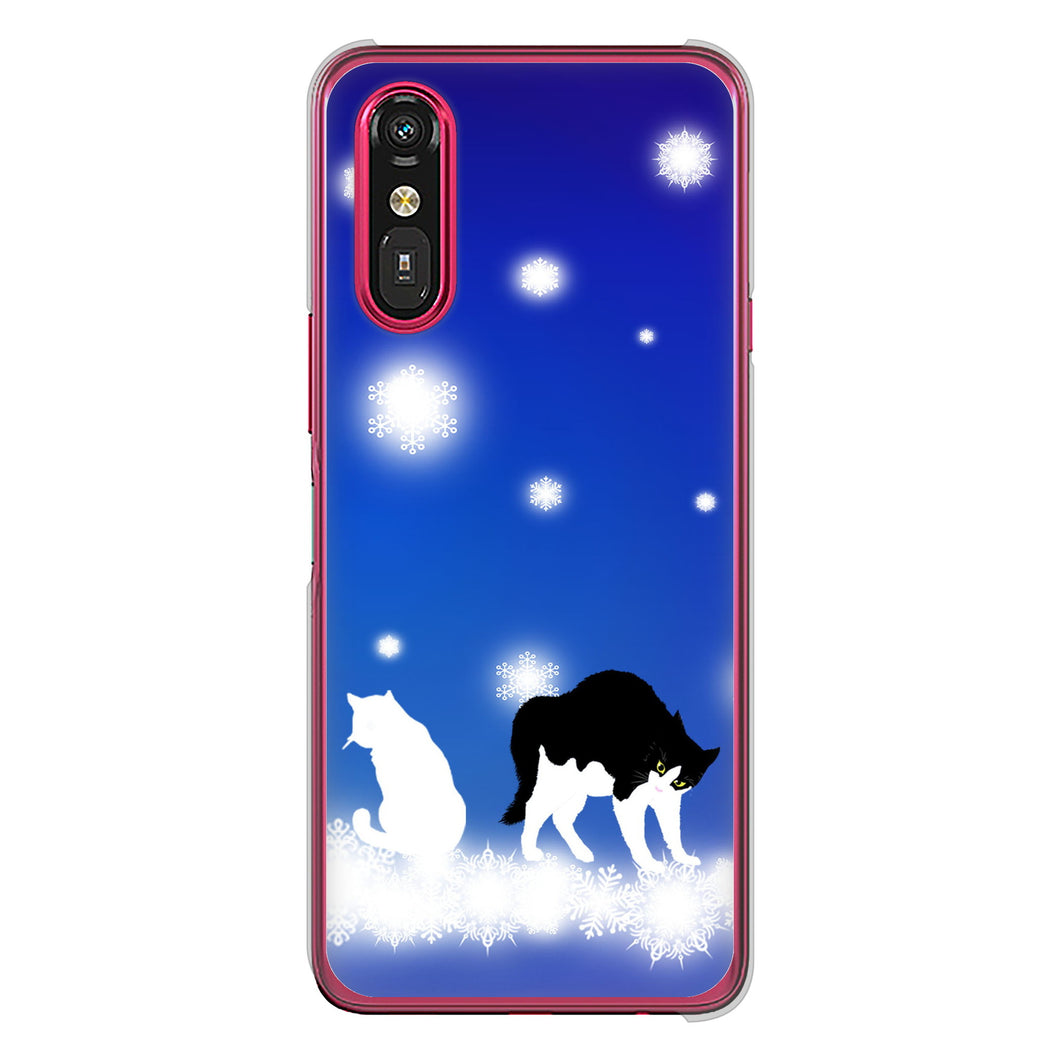 らくらくスマートフォン a A401FC Y!mobile 高画質仕上げ 背面印刷 ハードケース 【YJ335 雪の結晶 はちわれ】