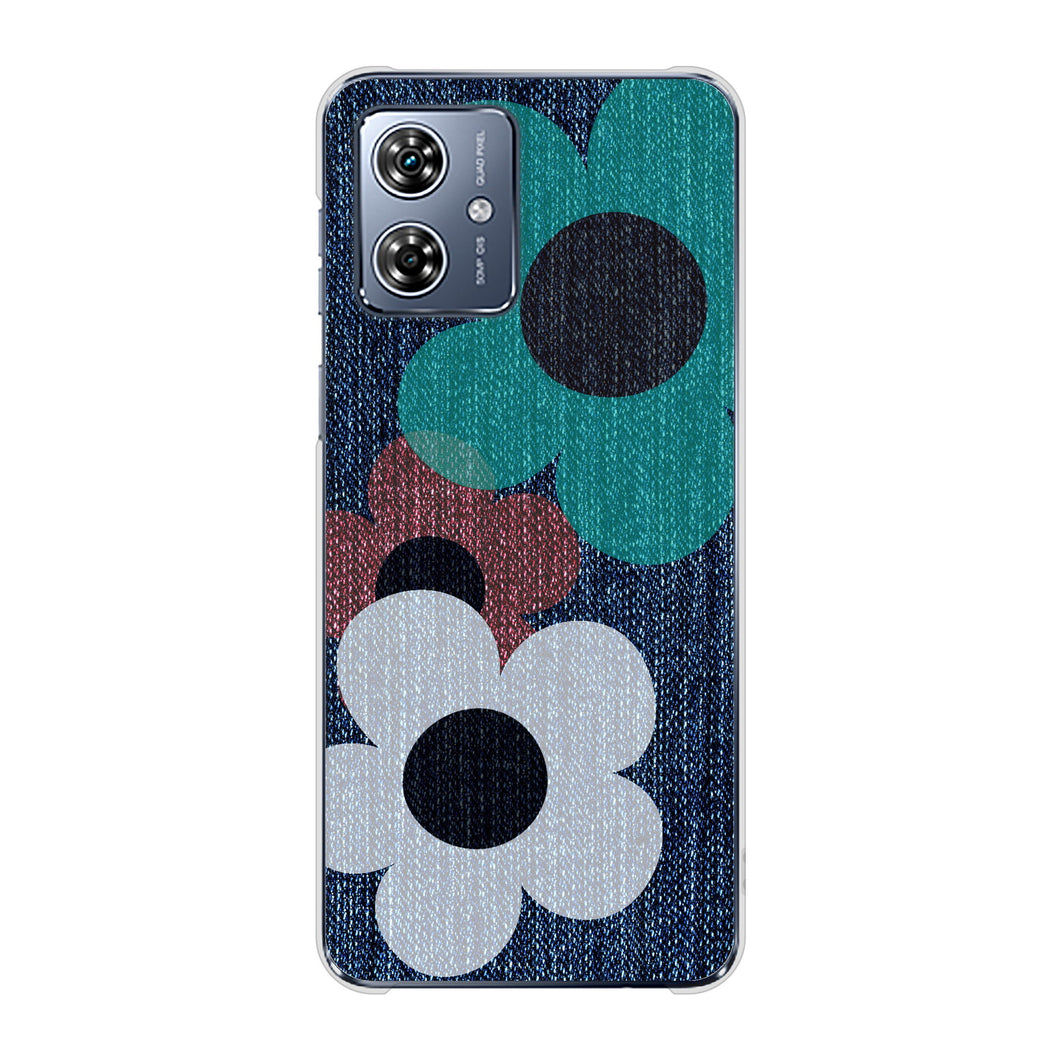 moto g64y 5G A401MO Y!mobile 高画質仕上げ 背面印刷 ハードケース 【EK869 ルーズフラワーinデニム風】