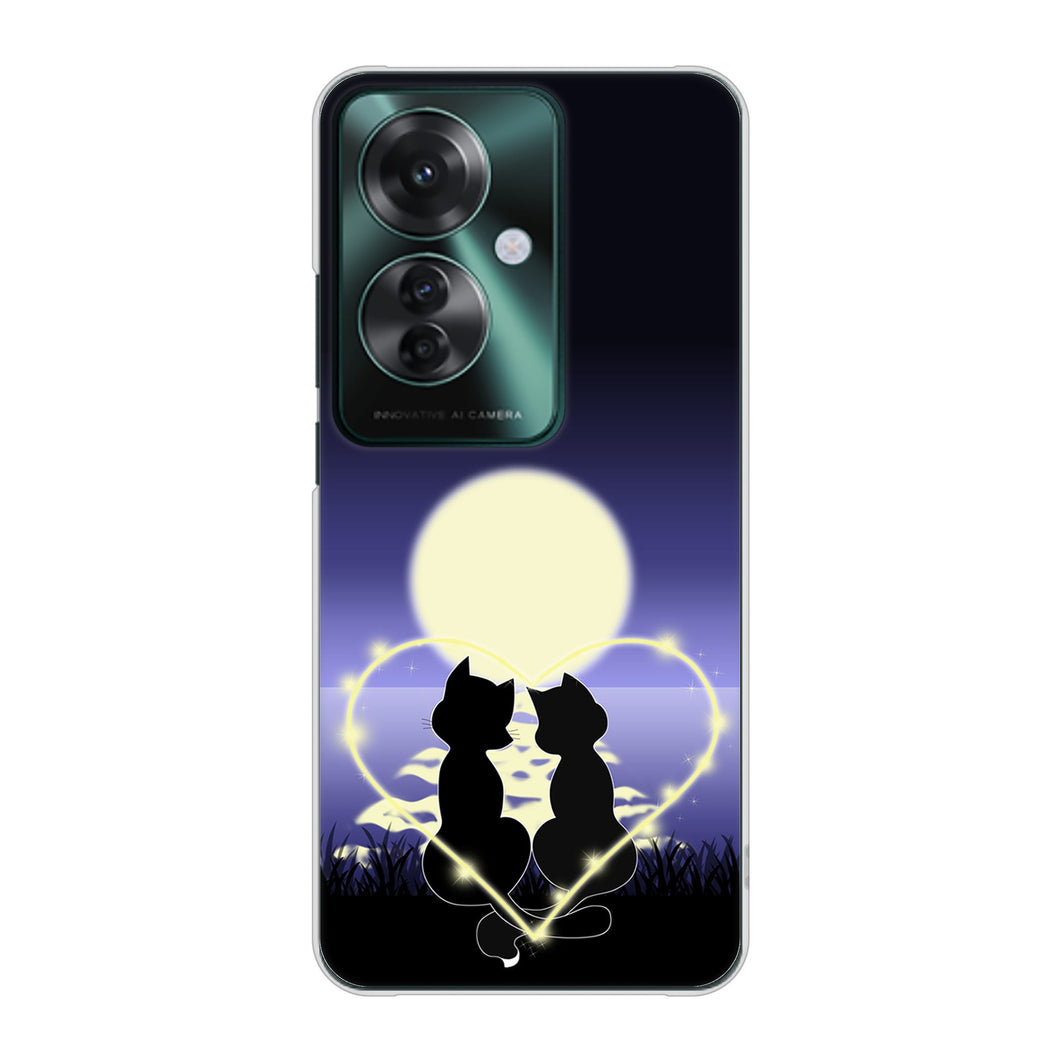 OPPO Reno11 A A401OP Y!mobile 高画質仕上げ 背面印刷 ハードケース夜とネコ