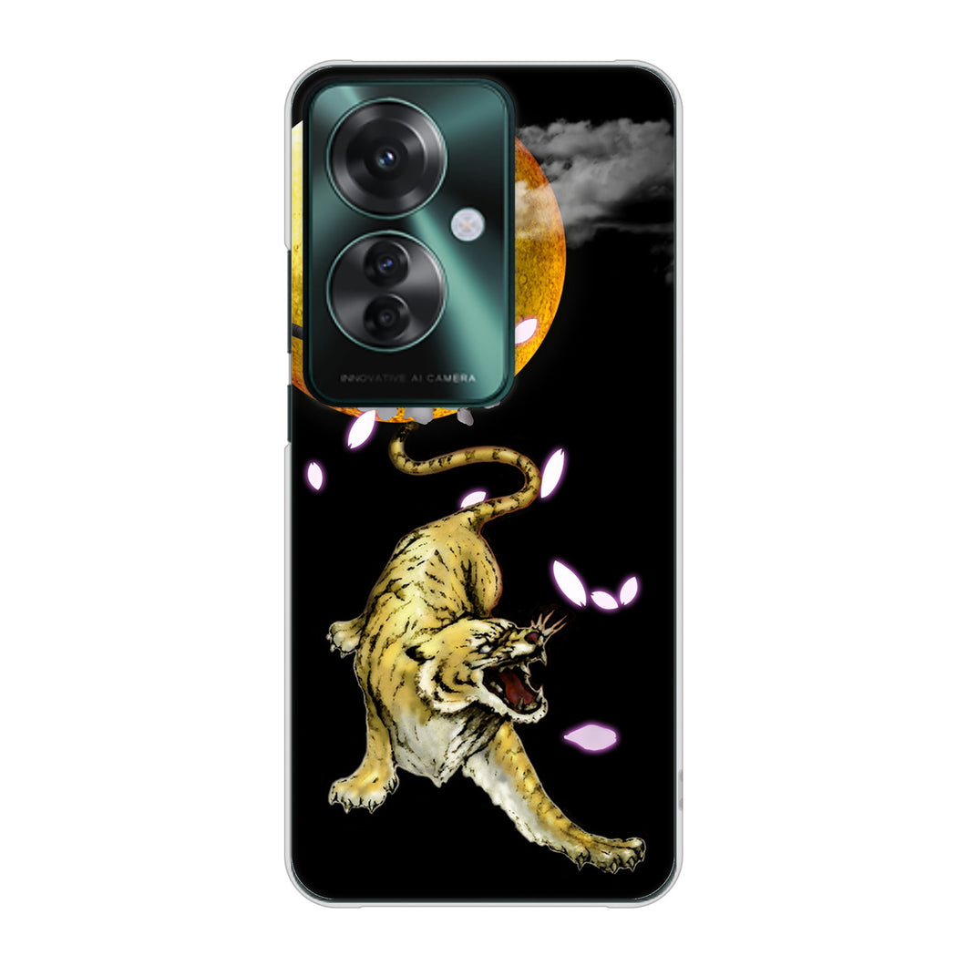 OPPO Reno11 A A401OP Y!mobile 高画質仕上げ 背面印刷 ハードケース月とタイガー