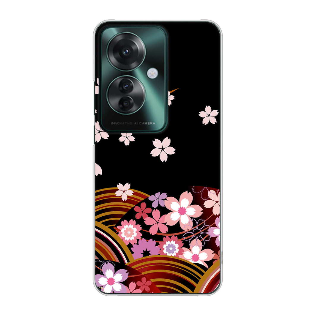 OPPO Reno11 A A401OP Y!mobile 高画質仕上げ 背面印刷 ハードケース 【1237 和柄&筆文字・夜桜の宴】