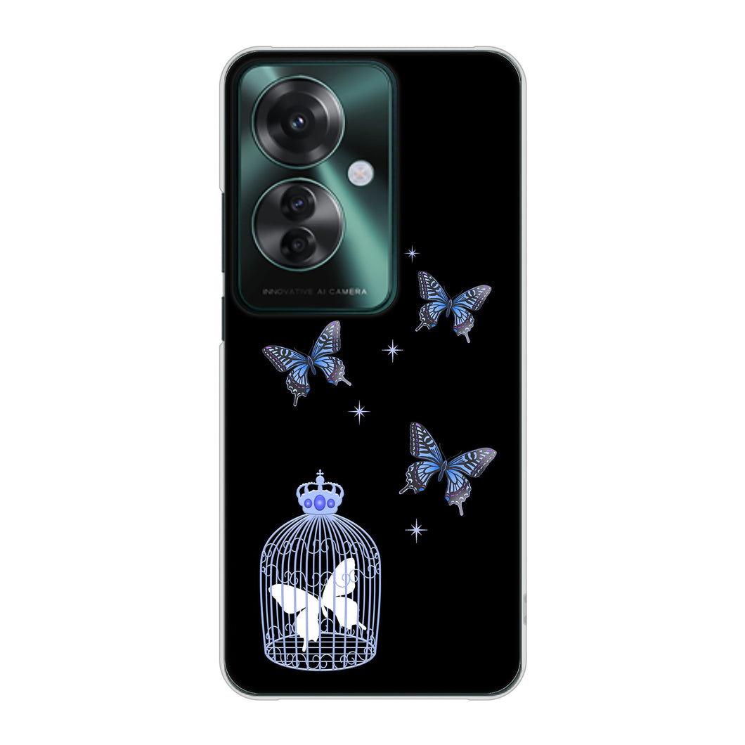 OPPO Reno11 A A401OP Y!mobile 高画質仕上げ 背面印刷 ハードケースむかいあぐる 蝶の王冠鳥かご