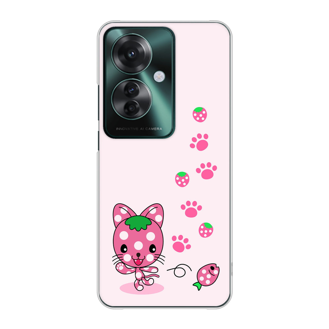OPPO Reno11 A A401OP Y!mobile 高画質仕上げ 背面印刷 ハードケースむかいあぐる イチゴ猫のにゃんベリー
