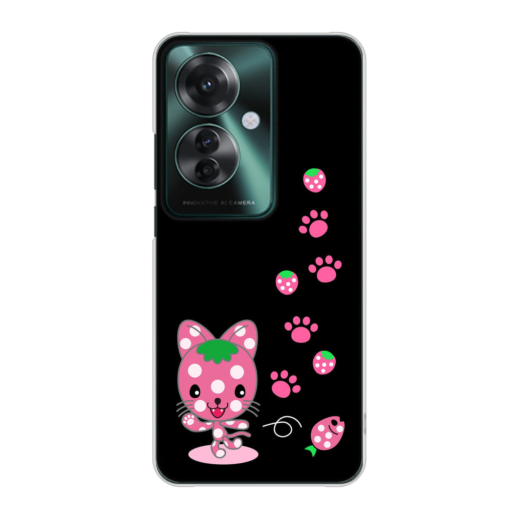 OPPO Reno11 A A401OP Y!mobile 高画質仕上げ 背面印刷 ハードケースむかいあぐる イチゴ猫のにゃんベリー