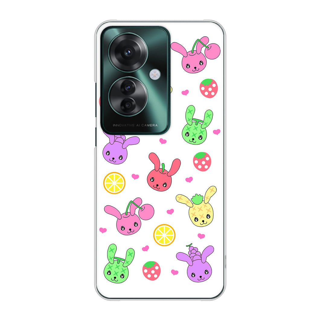 OPPO Reno11 A A401OP Y!mobile 高画質仕上げ 背面印刷 ハードケースむかいあぐる フルーツうさぎのブルーラビッツ