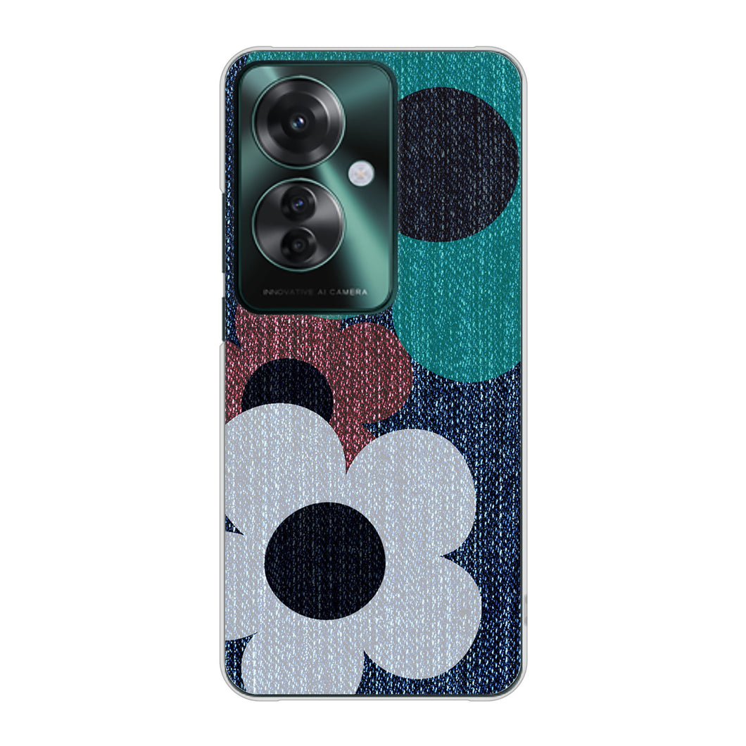 OPPO Reno11 A A401OP Y!mobile 高画質仕上げ 背面印刷 ハードケース 【EK869 ルーズフラワーinデニム風】