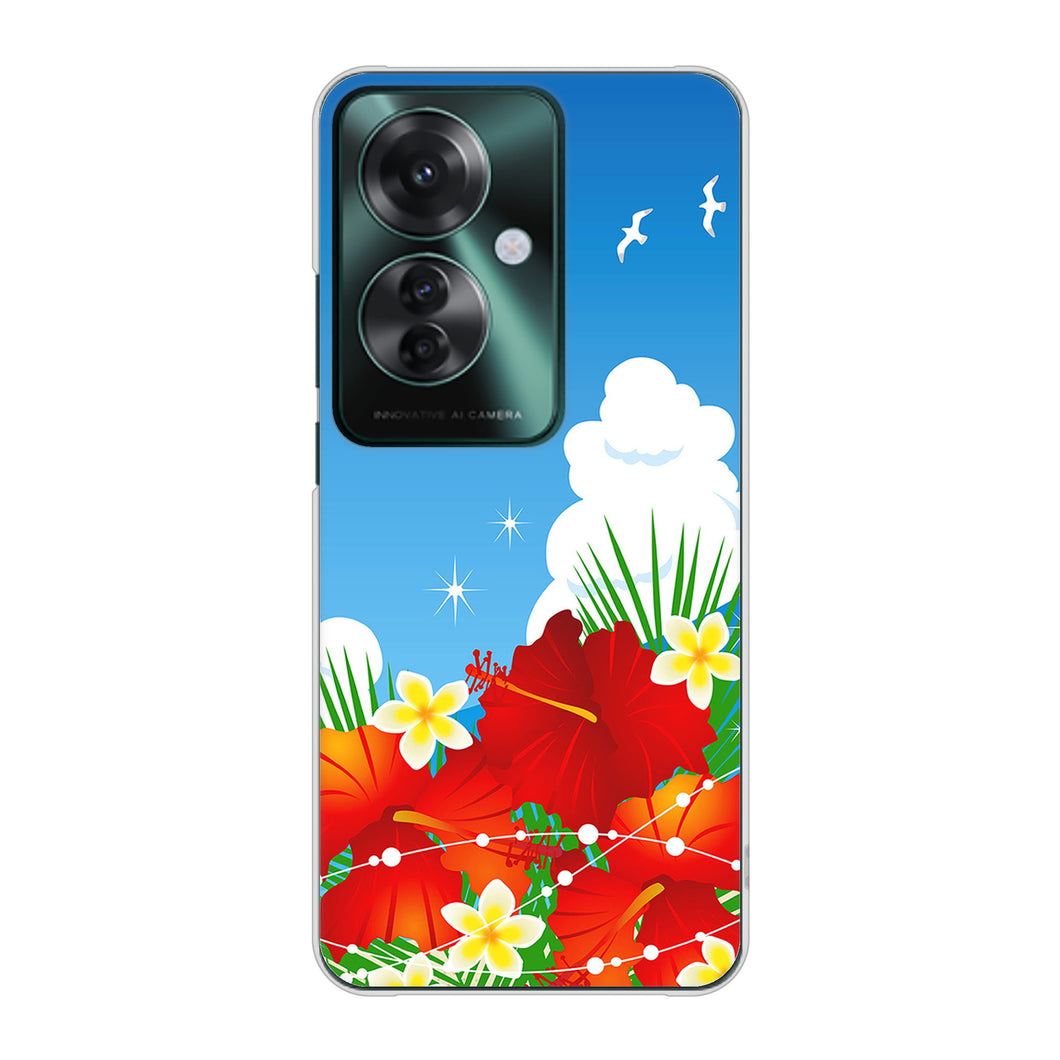 OPPO Reno11 A A401OP Y!mobile 高画質仕上げ 背面印刷 ハードケース 【VA821 ハイビスカスと青空】