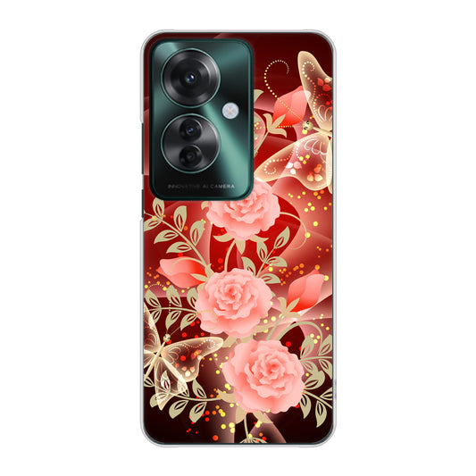 OPPO Reno11 A A401OP Y!mobile 高画質仕上げ 背面印刷 ハードケース 【VA824 魅惑の蝶とピンクのバラ】