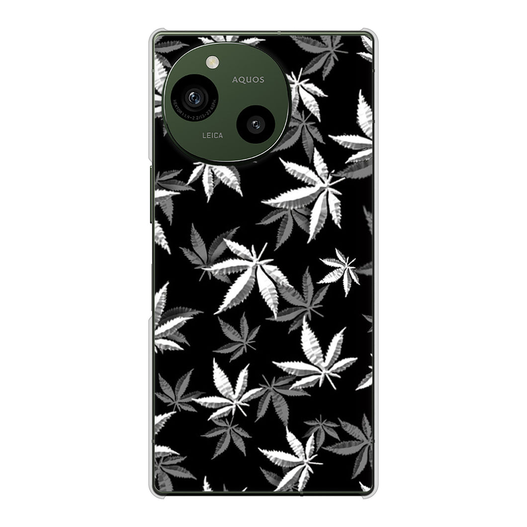 AQUOS R9 A401SH SoftBank 高画質仕上げ 背面印刷 ハードケース 【064 モノトーン大麻ブラック】