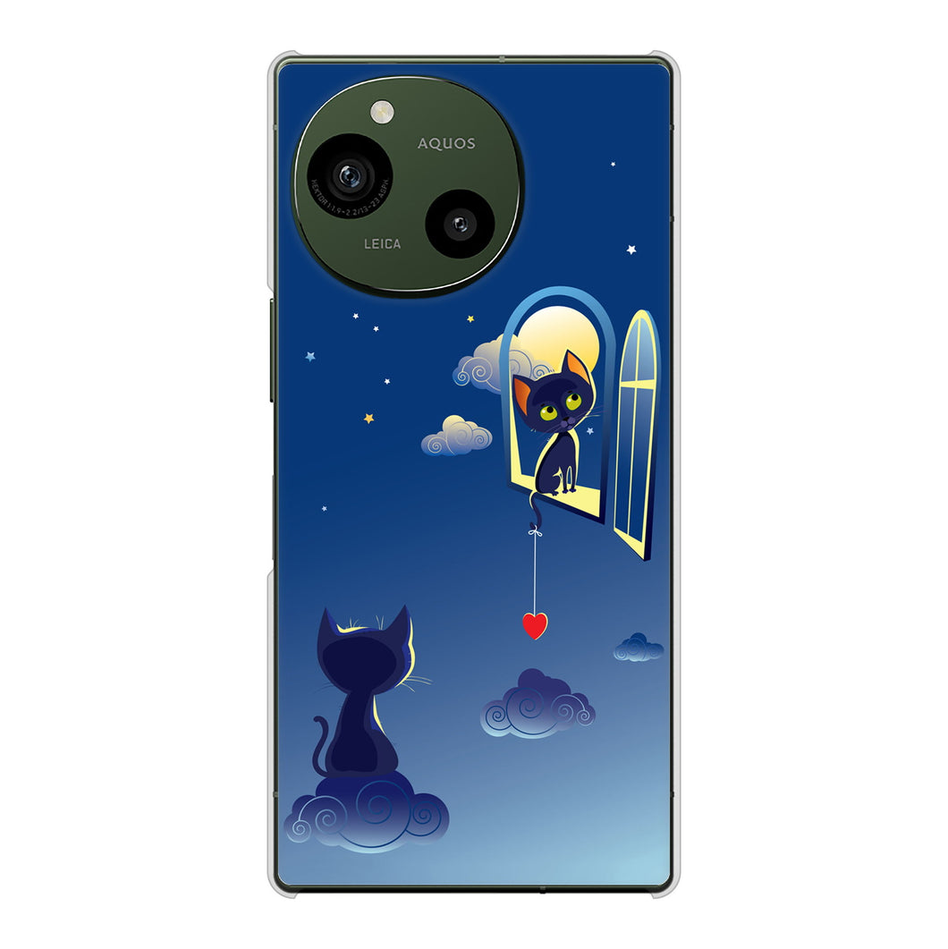 AQUOS R9 A401SH SoftBank 高画質仕上げ 背面印刷 ハードケース夜とネコ